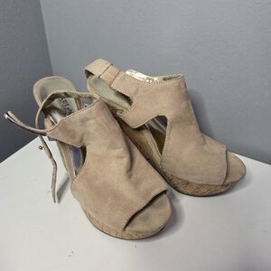 Carlos by Carlos Santana Taupe Suede Peep-Toe Wedge Sandals Size 8